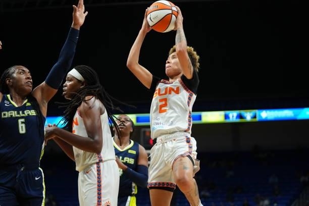 Natisha Hiedeman of the Connecticut Sun shoots the ball during the game against the Dallas Wings on September 7, 2021 at College Park Center in...