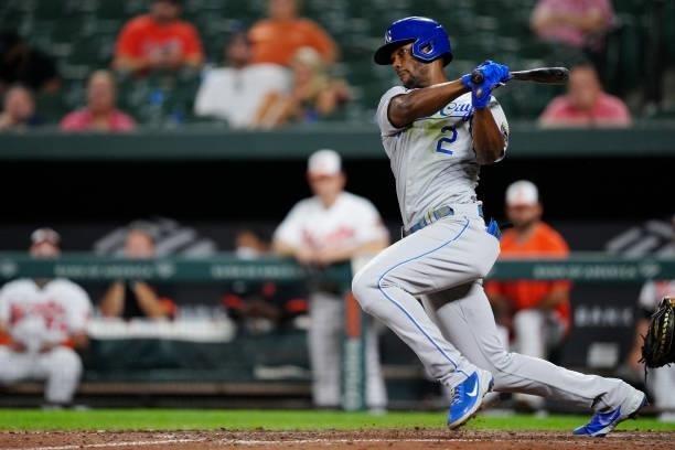 Michael A. Taylor of the Kansas City Royals bats during the game between the Kansas City Royals and the Baltimore Orioles at Oriole Park at Camden...