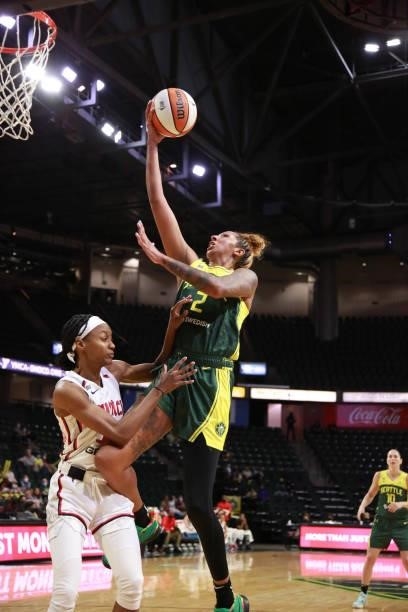 Mercedes Russell of the Seattle Storm shoots the ball against the Washington Mystics on September 7, 2021 at the Angel of the Winds Arena, in...