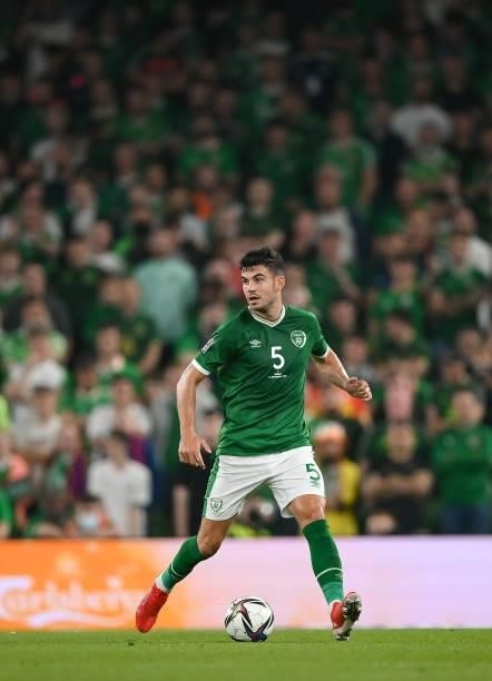 Dublin , Ireland - 7 September 2021; John Egan of Republic of Ireland during the FIFA World Cup 2022 qualifying group A match between Republic of...