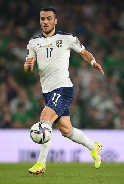 Dublin , Ireland - 7 September 2021; Filip Kosti of Serbia during the FIFA World Cup 2022 qualifying group A match between Republic of Ireland and...