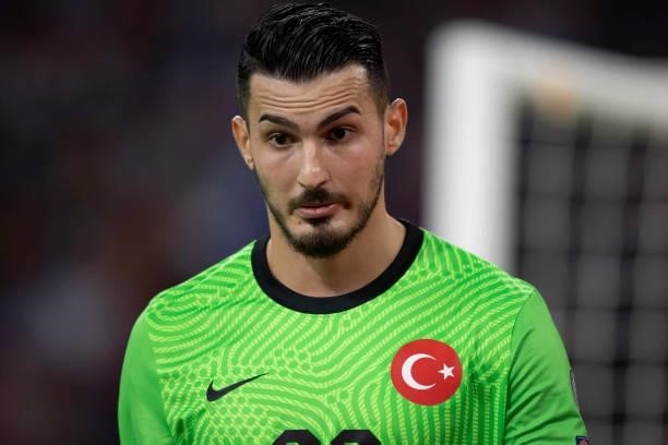 Ugurcan Cakir of Turkey look dejected during the 2022 FIFA World Cup Qualifier match between Netherlands and Turkey at Johan Cruijff Arena on...