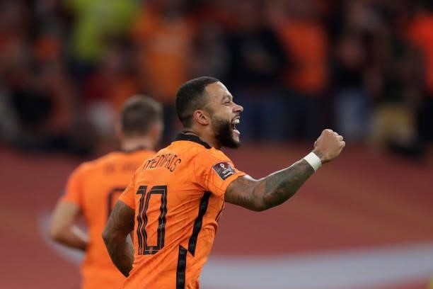 Memphis Depay of Holland during the World Cup Qualifier match between Holland v Turkey at the Johan Cruijff Arena on September 7, 2021 in Amsterdam...