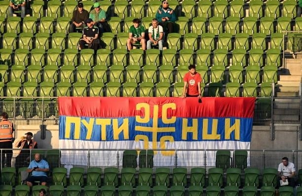 Dublin , Ireland - 7 September 2021; A Serbia flag hangs in the stand before the FIFA World Cup 2022 qualifying group A match between Republic of...