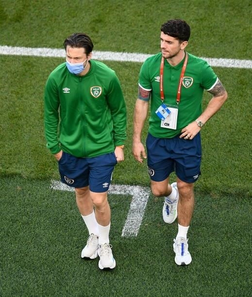Dublin , Ireland - 7 September 2021; Harry Arter, left, and Robbie Brady of Republic of Ireland before the FIFA World Cup 2022 qualifying group A...