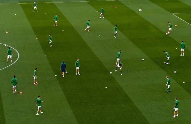 Dublin , Ireland - 7 September 2021; Republic of Ireland players during the warm-up before the FIFA World Cup 2022 qualifying group A match between...