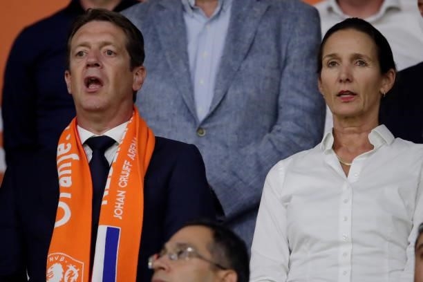 Chairman Just Spee of KNVB Director Marianne van Leeuwen during the World Cup Qualifier match between Holland v Turkey at the Johan Cruijff Arena on...