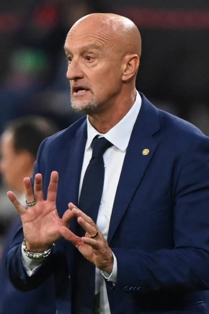 Hungary's coach Marco Rossi reacts from the sidelines during the FIFA World Cup Qatar 2022 qualification Group I football match between Hungary and...