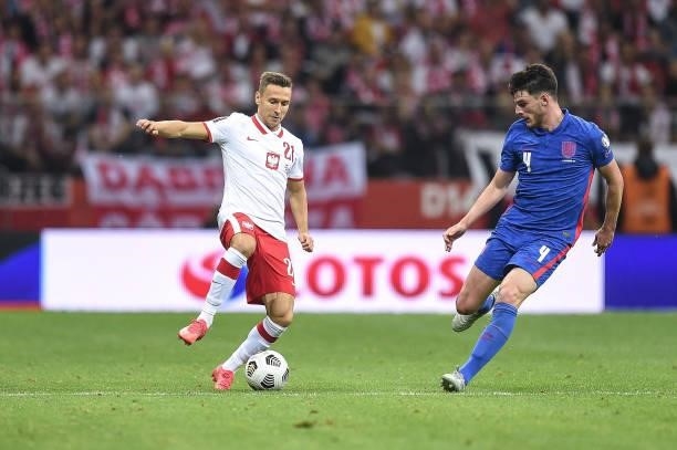 Przemyslaw Frankowski of Poland in action during 2022 FIFA World Cup Qualifier match between Poland and England at Stadion Narodowy on September 8,...