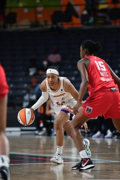 Shey Peddy of the Phoenix Mercury drives to the basket during the game against the Atlanta Dream on September 8, 2021 at Gateway Center Arena in...