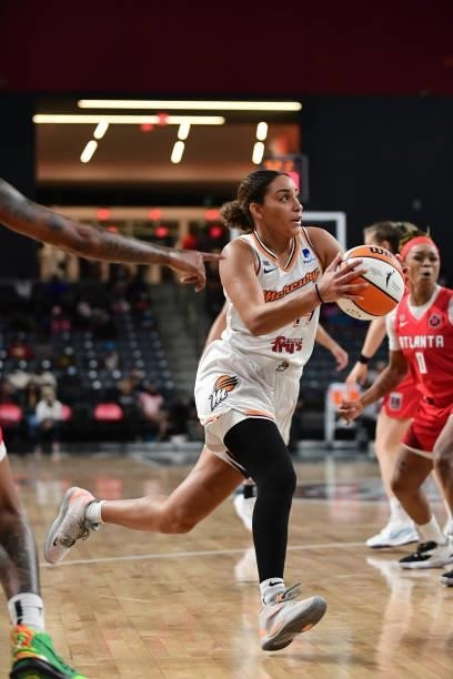 Bria Hartley of the Phoenix Mercury drives to the basket during the game against the Atlanta Dream on September 8, 2021 at Gateway Center Arena in...