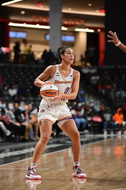 Kia Nurse of the Phoenix Mercury looks to pass the ball during the game against the Atlanta Dream on September 8, 2021 at Gateway Center Arena in...