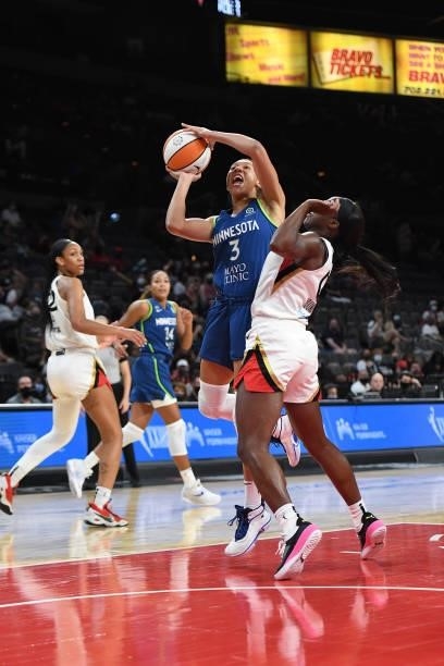 Aerial Powers of the Minnesota Lynx drives to the basket against the Las Vegas Aces on September 8, 2021 at the Michelob ULTRA Arena in Las Vegas,...