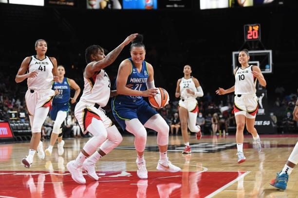 Kayla McBride of the Minnesota Lynx drives to the basket against the Las Vegas Aces on September 8, 2021 at the Michelob ULTRA Arena in Las Vegas,...