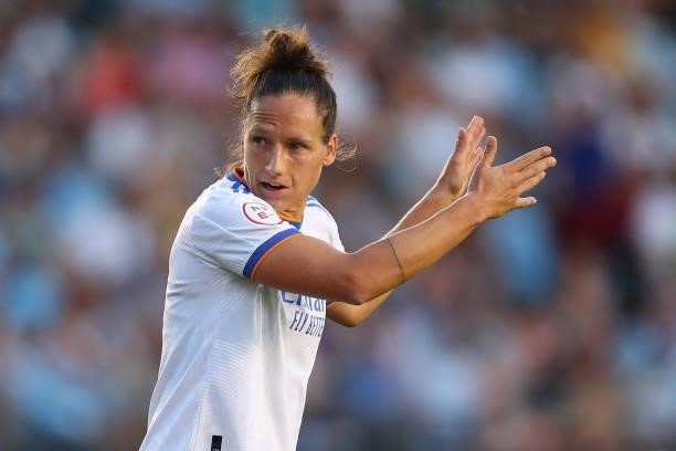 Babett Peter of Real Madrid Femenino during the UEFA Women's Champions League fixture between Manchester City and Real Madrid at The Academy Stadium...