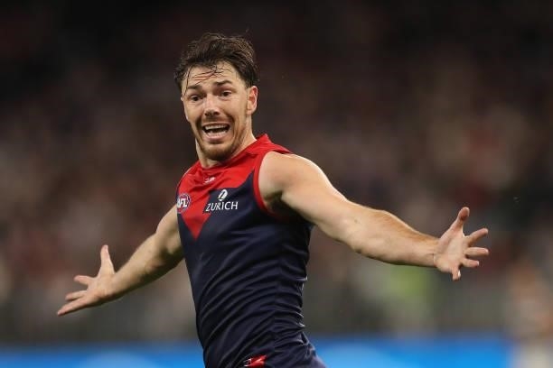 Michael Hibberd of the Demons calls for the ball during the 2021 AFL First Preliminary Final match between the Melbourne Demons and the Geelong Cats...