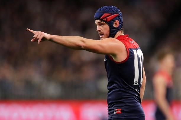 Angus Brayshaw of the Demons during the 2021 AFL First Preliminary Final match between the Melbourne Demons and the Geelong Cats at Optus Stadium on...