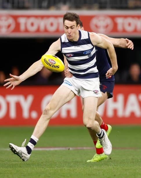 Jeremy Cameron of the Cats in action during the 2021 AFL First Preliminary Final match between the Melbourne Demons and the Geelong Cats at Optus...