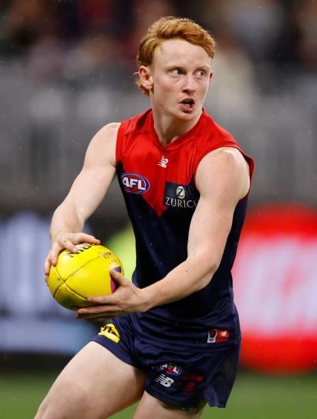 Jake Bowey of the Demons in action during the 2021 AFL First Preliminary Final match between the Melbourne Demons and the Geelong Cats at Optus...