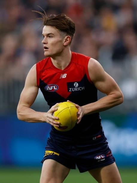 Bayley Fritsch of the Demons in action during the 2021 AFL First Preliminary Final match between the Melbourne Demons and the Geelong Cats at Optus...