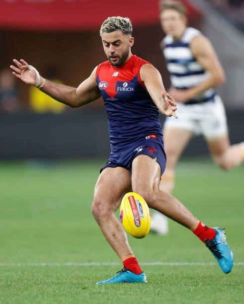 Christian Salem of the Demons in action during the 2021 AFL First Preliminary Final match between the Melbourne Demons and the Geelong Cats at Optus...