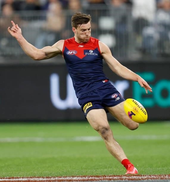 Jack Viney of the Demons in action during the 2021 AFL First Preliminary Final match between the Melbourne Demons and the Geelong Cats at Optus...