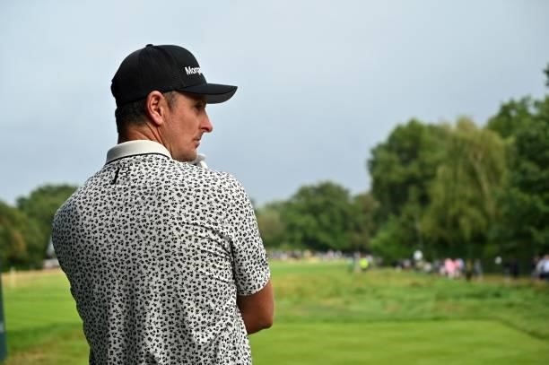 England's Justin Rose looks on on the 18th tee on Day 2 of the PGA Championship at Wentworth Golf Club in Surrey, south west of London on September...