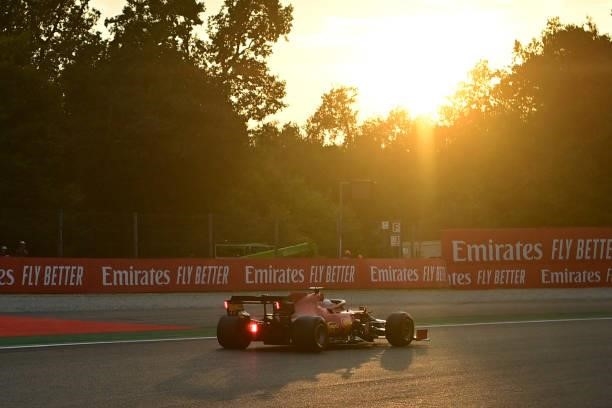 Ferrari's Monegasque driver Charles Leclerc drives during a qualifying session at the Autodromo Nazionale circuit in Monza, on September 10 ahead of...