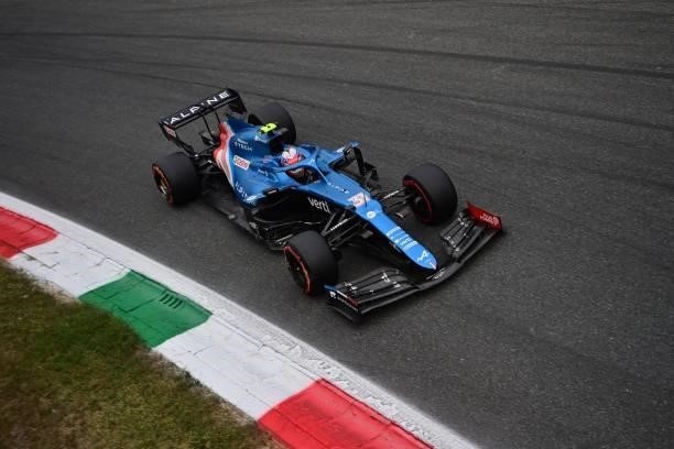 Alpine's French driver Esteban Ocon drives during a qualifying session at the Autodromo Nazionale circuit in Monza, on September 10 ahead of the...