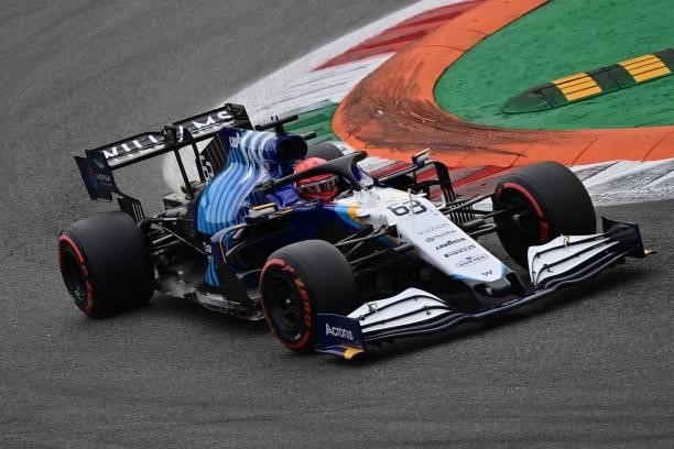 Williams' British driver George Russell drives during a qualifying session at the Autodromo Nazionale circuit in Monza, on September 10 ahead of the...