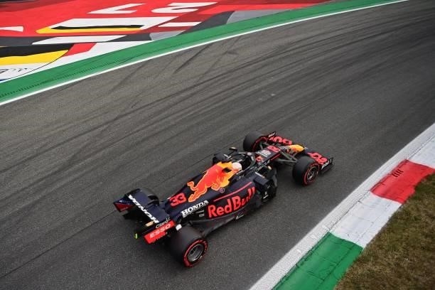Red Bull's Dutch driver Max Verstappen drives during a qualifying session at the Autodromo Nazionale circuit in Monza, on September 10 ahead of the...