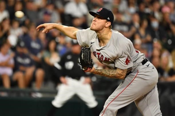 Tanner Houck of the Boston Red Sox pitches in the first inning against the Chicago White Sox at Guaranteed Rate Field on September 10, 2021 in...