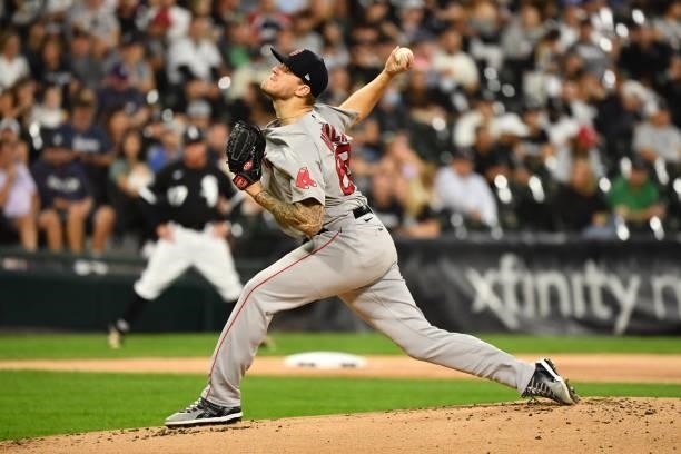Tanner Houck of the Boston Red Sox pitches in the first inning against the Chicago White Sox at Guaranteed Rate Field on September 10, 2021 in...