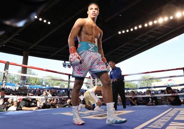 Xander Zayas walking to the ring before his fight against Jose Luis Sanchez at Casino del Sol on September 10, 2021 in Tucson, Arizona.
