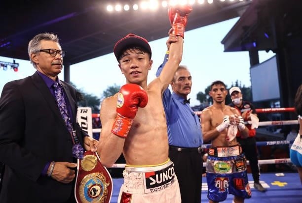 Junto Nakatani is victorious as he defeats Angel Acosta for the WBO flyweight championship at Casino del Sol on September 10, 2021 in Tucson, Arizona.