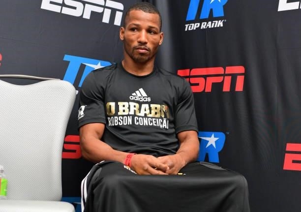Robson Conceição relaxes before his fight against Oscar Valdez for the WBC super featherweight championship at Casino del Sol on September 10, 2021...