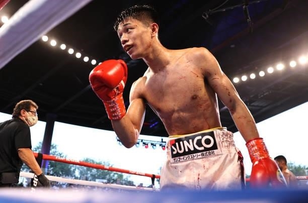 Junto Nakatani is victorious as he defeats Angel Acosta for the WBO flyweight championship at Casino del Sol on September 10, 2021 in Tucson, Arizona.