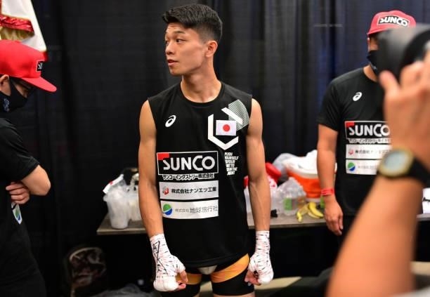 Flyweight champion Junto Nakatani warms up before his fight against Angel Acosta at Casino del Sol on September 10, 2021 in Tucson, Arizona.