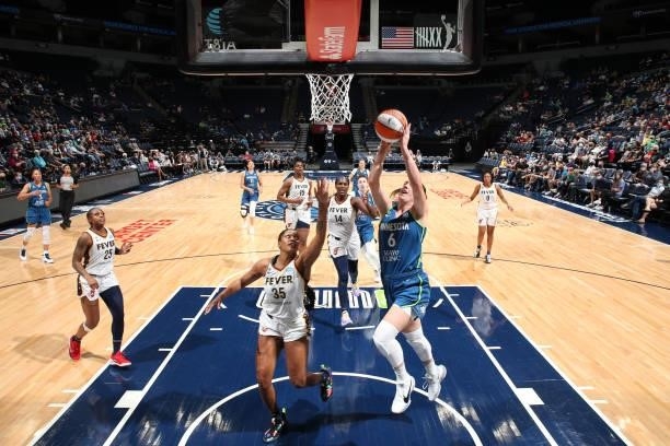 Bridget Carleton of the Minnesota Lynx drives to the basket during the game against the Indiana Fever on September 10, 2021 at Target Center in...