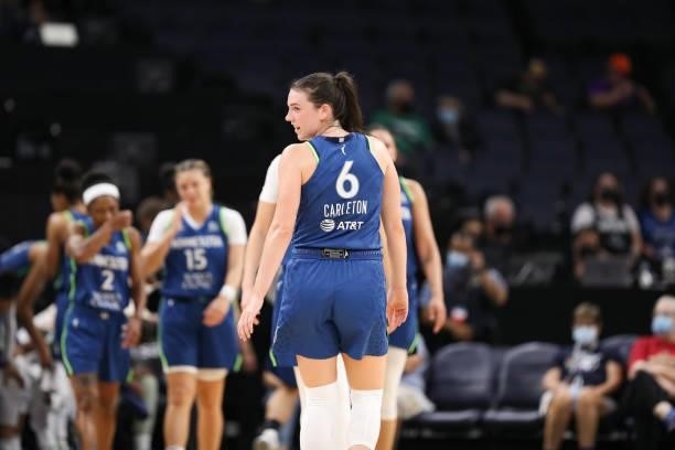 Bridget Carleton of the Minnesota Lynx looks on during the game against the Indiana Fever on September 10, 2021 at Target Center in Minneapolis,...