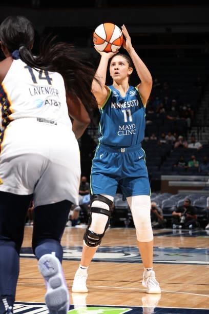 Natalie Achonwa of the Minnesota Lynx shoots the ball during the game against the Indiana Fever on September 10, 2021 at Target Center in...