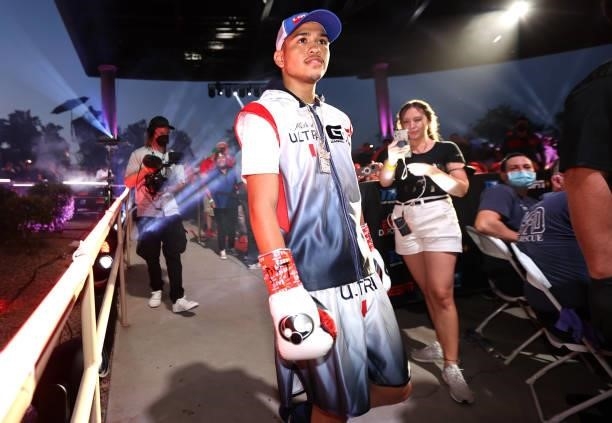Gabriel Flores Jr walking to the ring before his fight against Luis Alberto Lopez at Casino del Sol on September 10, 2021 in Tucson, Arizona.