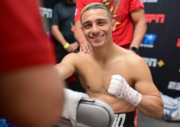 Luis Alberto Lopez gets his hands wrapped before his fight against Gabriel Flores Jr at Casino del Sol on September 10, 2021 in Tucson, Arizona.