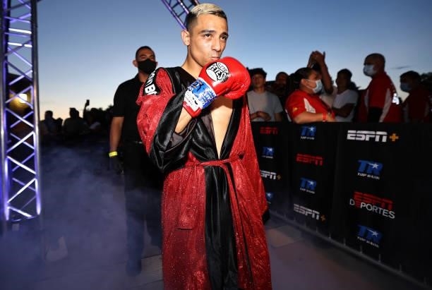 Luis Alberto Lopez walking to the ring before his fight against Gabriel Flores Jr at Casino del Sol on September 10, 2021 in Tucson, Arizona.