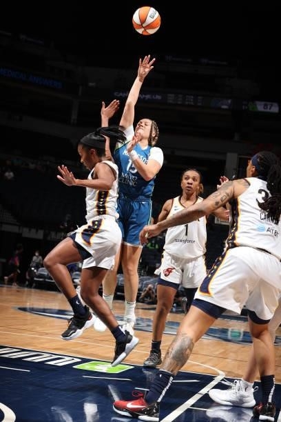 Rachel Banham of the Minnesota Lynx shoots the ball during the game against the Indiana Fever on September 10, 2021 at Target Center in Minneapolis,...