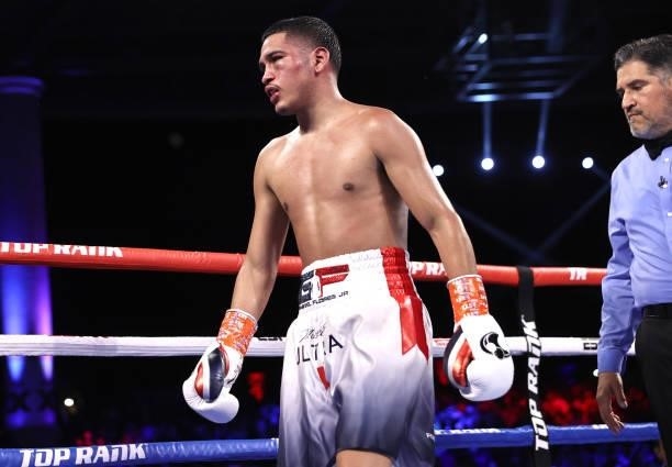 Gabriel Flores Jr walking to his corner during his fight with Luis Alberto Lopez at Casino del Sol on September 10, 2021 in Tucson, Arizona.