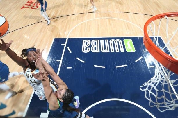 Jantel Lavender of the Indiana Fever shoots the ball during the game against the Minnesota Lynx on September 10, 2021 at Target Center in...