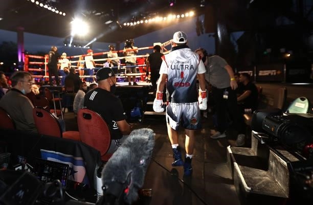 Gabriel Flores Jr walking to the ring before his fight against Luis Alberto Lopez at Casino del Sol on September 10, 2021 in Tucson, Arizona.