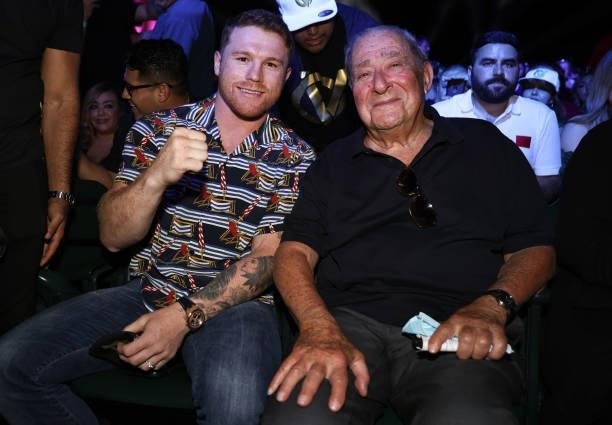 Canelo Alvarez and Bob Arum attend fight night between WBC super featherweight champion Oscar Valdez and Robson Conceição at Casino del Sol on...