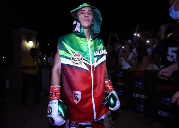 Super featherweight champion Oscar Valdez walking to the ring before his fight against Robson Conceição at Casino del Sol on September 10, 2021 in...
